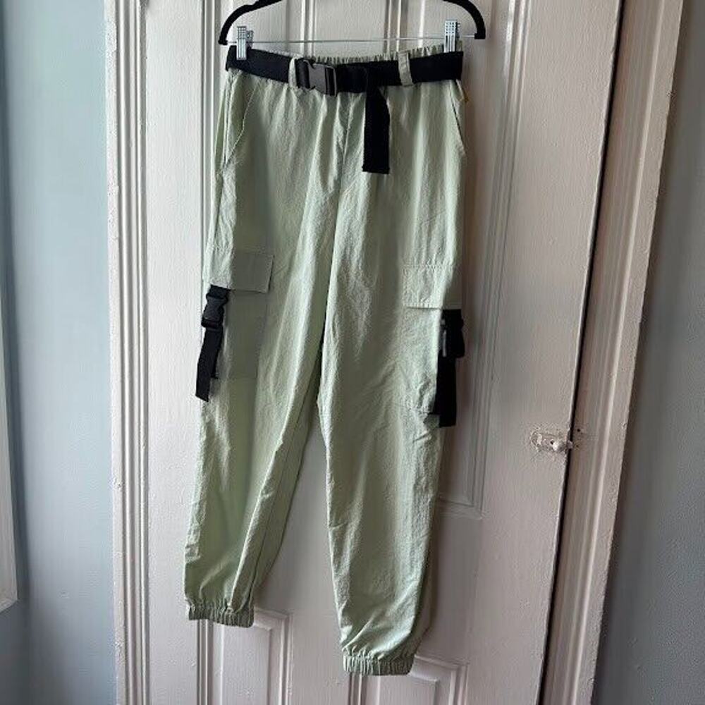 Forever 21 Pants Womens L Green Cargo Joggers Belted Gorpcore Utility Streetwear